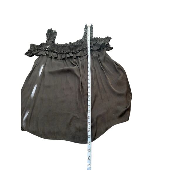 Anthropologie Black Ruffle Shoulder Cut Out Lightweight Semi Sheer Top Size XL - Picture 9 of 9